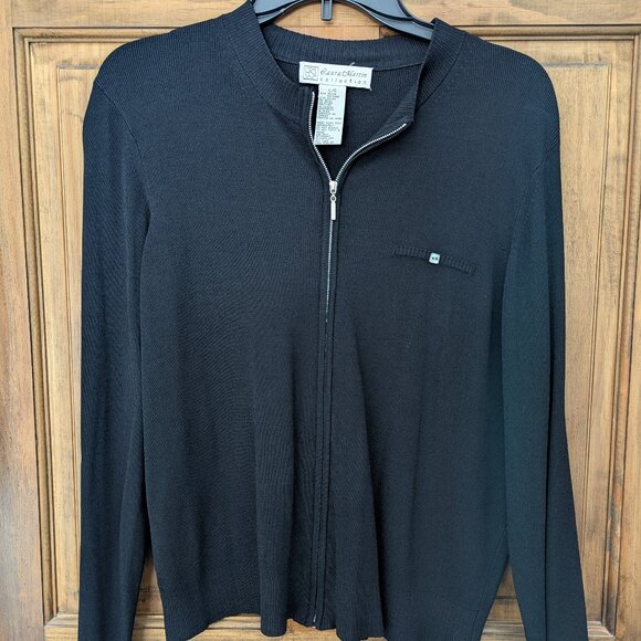 Laura Martin Women's Zip Front Long Sleeve Black Top. Size Large - Picture 1 of 3